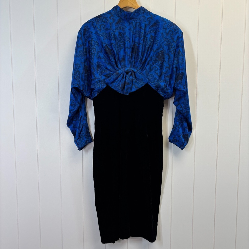 Vintage Silk Studio Womens 90s Quiet Luxury Silk Velvet Dress Size 12 Glam Chic